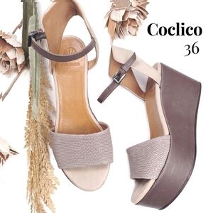 Coclico Cream Tan Brown Platform Sandals Sz 36